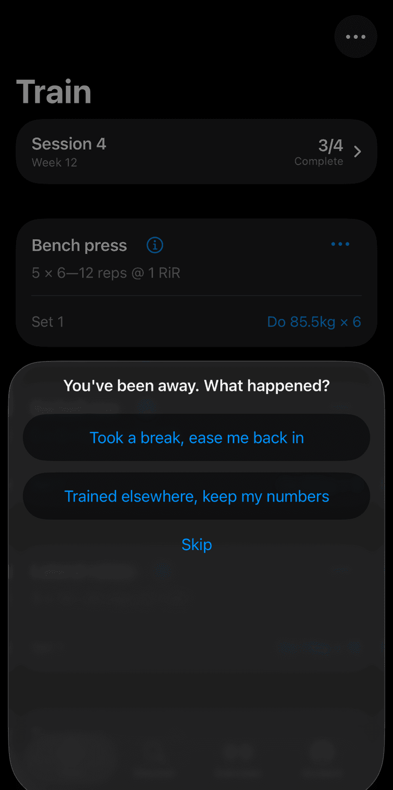 A session prescribed after a three-week break, with the climb back visible
