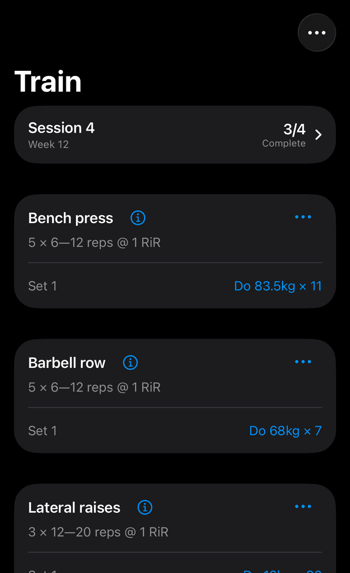 A prescribed set of low-bar squats, with the suggestion sheet open