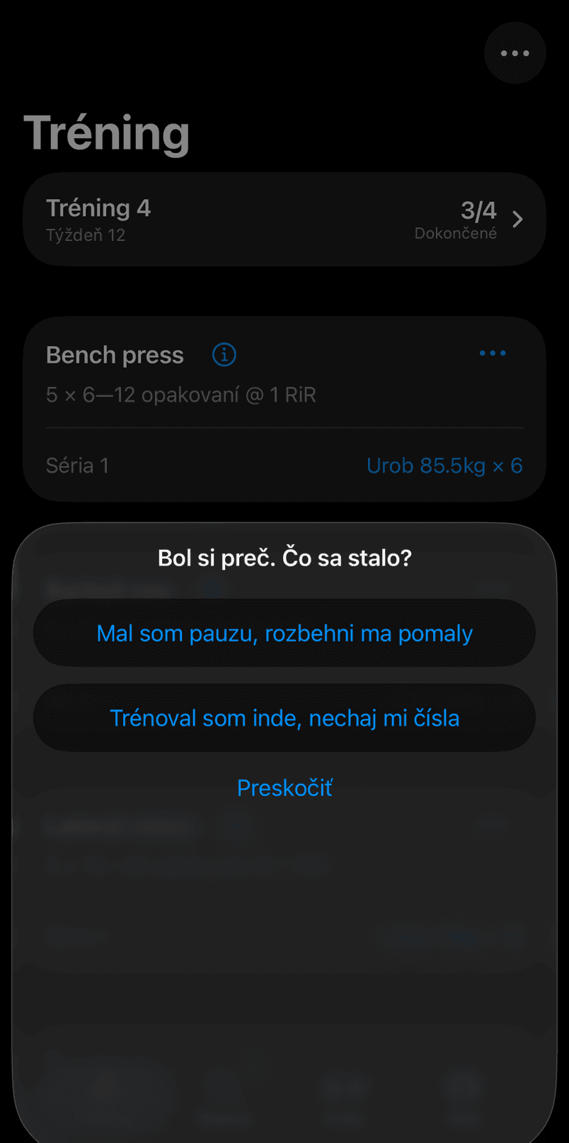 Tréning predpísaný po trojtýždňovej pauze, s viditeľným návratom nahor